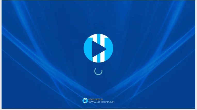 Loading screen for the XCIPTV Player, featuring a blue background with dynamic light effects and the app logo.